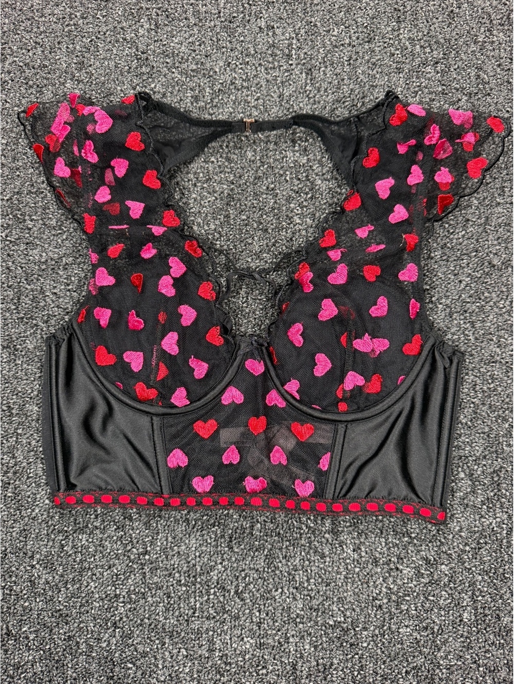 NWT Victoria's Secret Black and Pink Heart bustier Bra Top XS